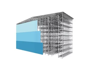 Racking supported buildings